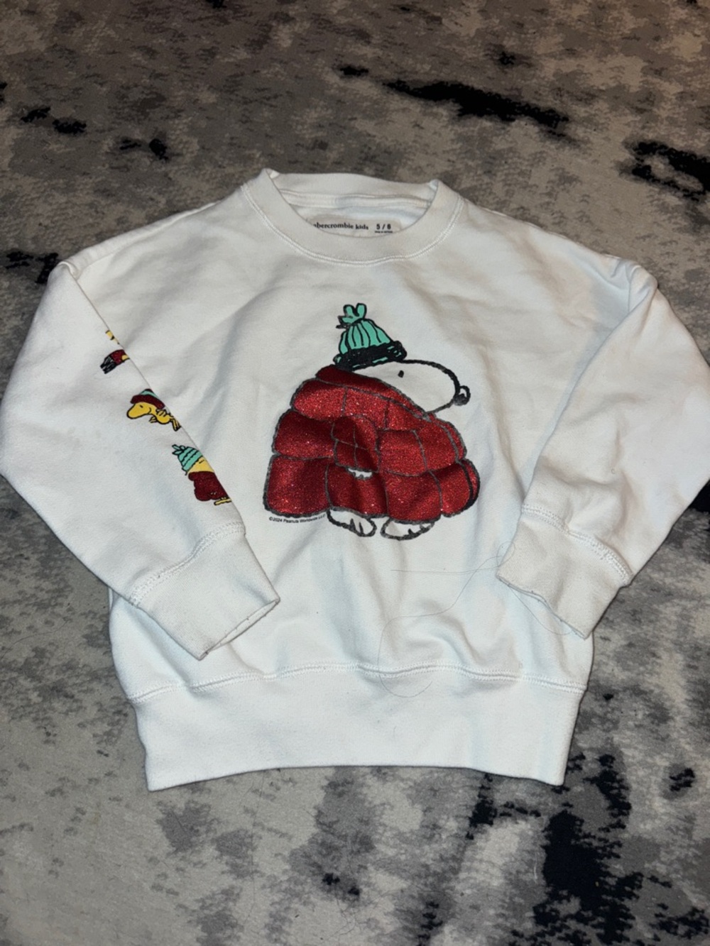 Abercrombie & Fitch White Kids Sweatshirt with Red Puff Jacket Snoopy Graphic